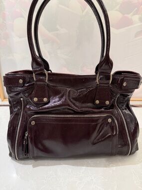 LongChamp Burgundy Patent Leather Shoulder Bag